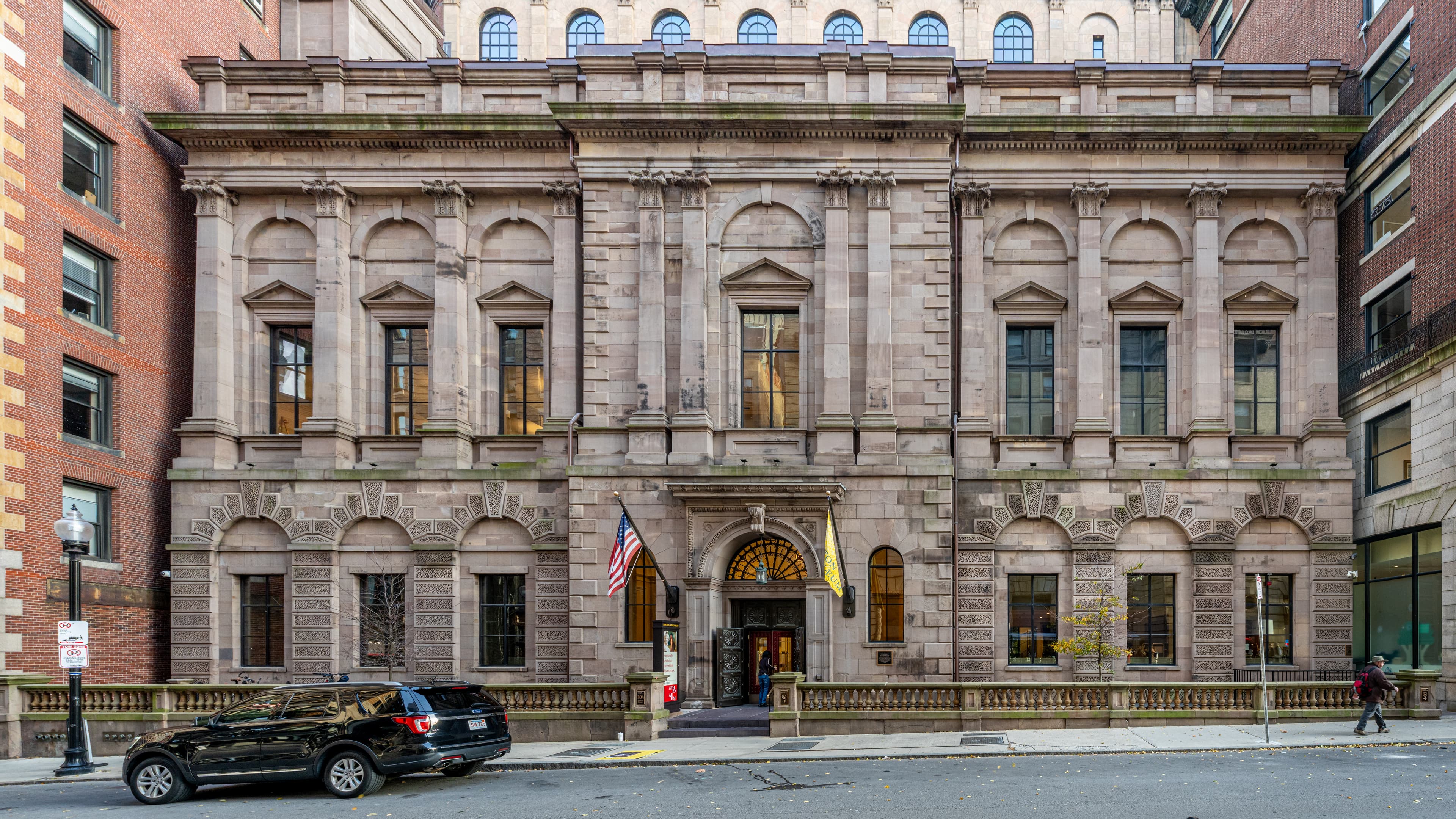The Boston Athenaeum's Patterson sandstone facade at 10 1/2 Beacon Street, Boston