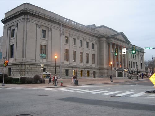 The facade of The Franklin Institute on the Benjamin Franklin Parkway, photographed in April 2007.