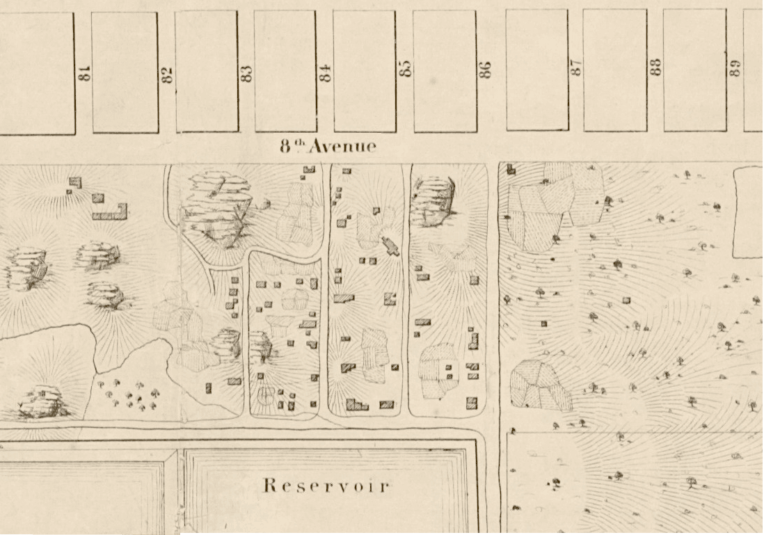 1856 Viele map showing Seneca Village between 82nd and 89th Streets, in the area that became Central Park