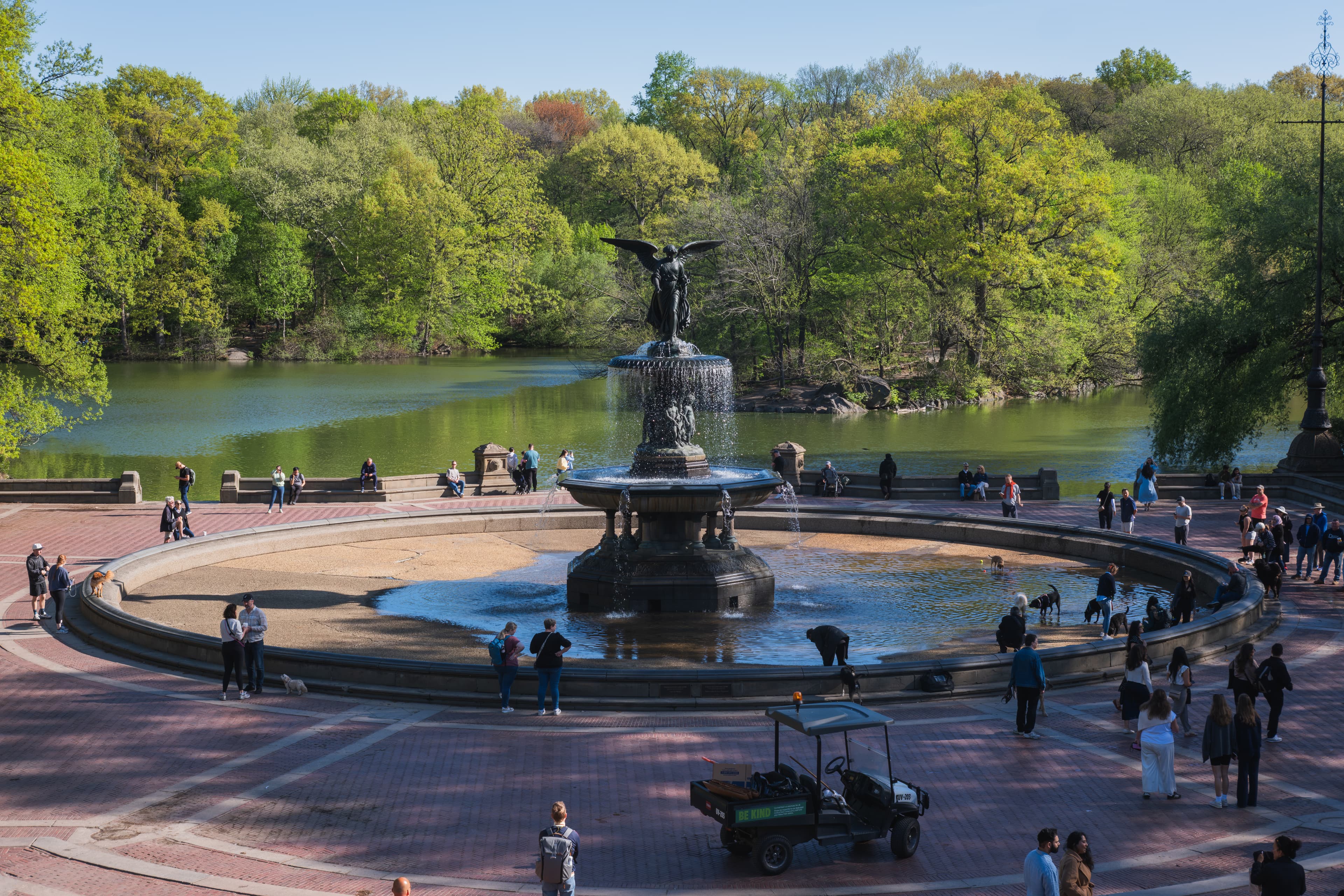 Photo: Christian David, CC BY-SA 4.0, via Wikimedia Commons. Bethesda Fountain and the Lake, with the terrace's sandstone arcades framing the Angel of the Waters.