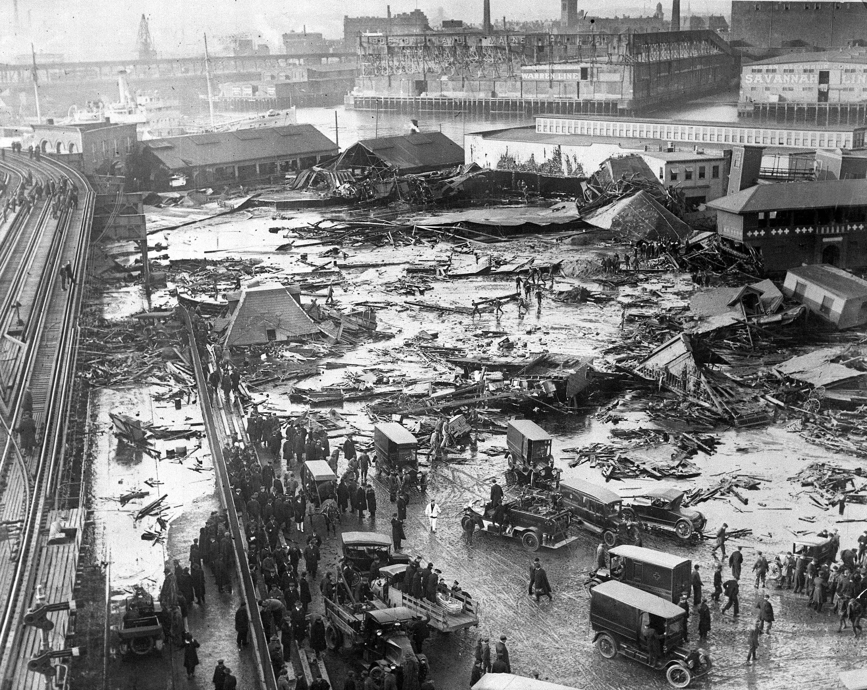 Wreckage of the Boston Molasses Disaster in the North End, January 1919