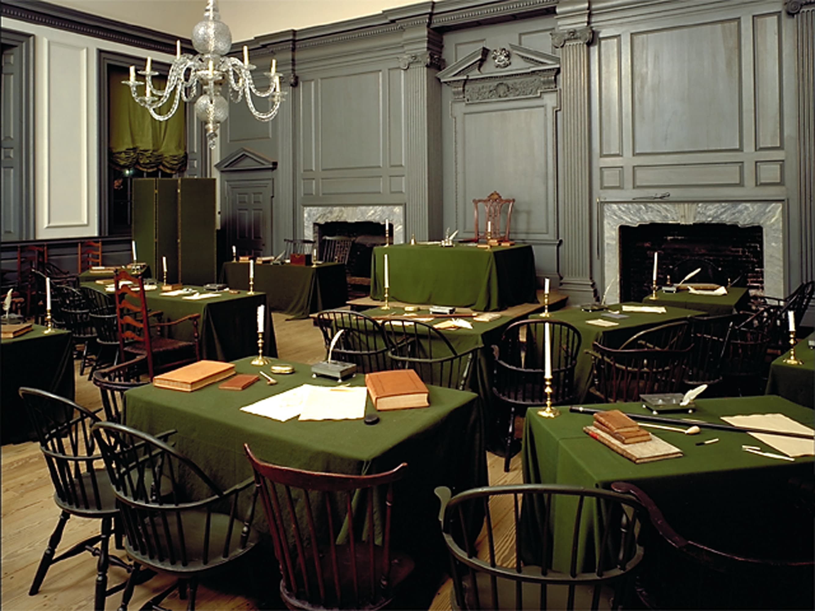 The Assembly Room restored to its 18th-century appearance, with the president's chair on its dais