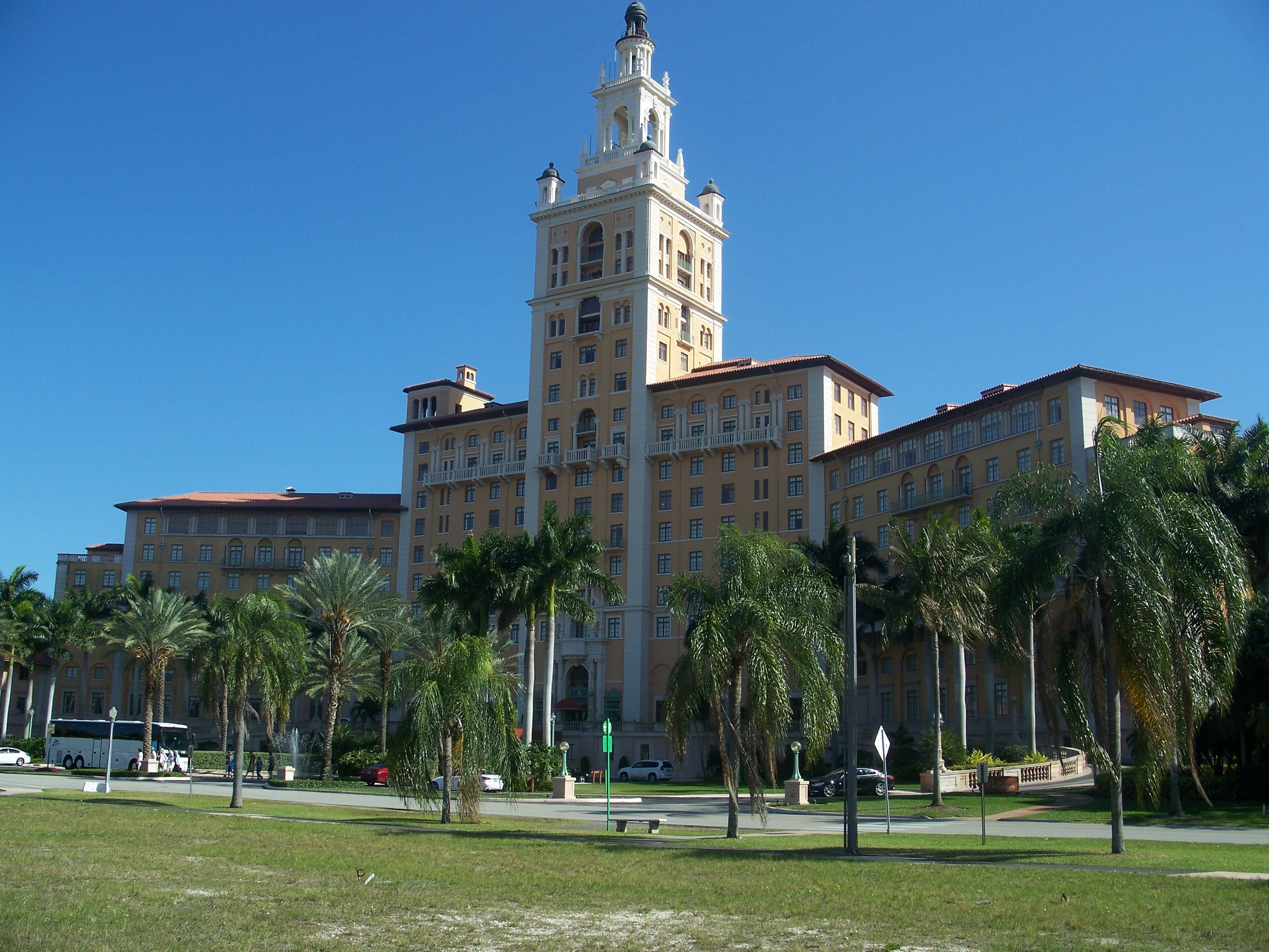 The Biltmore Hotel in Coral Gables, with its Giralda tower rising above the palm trees.