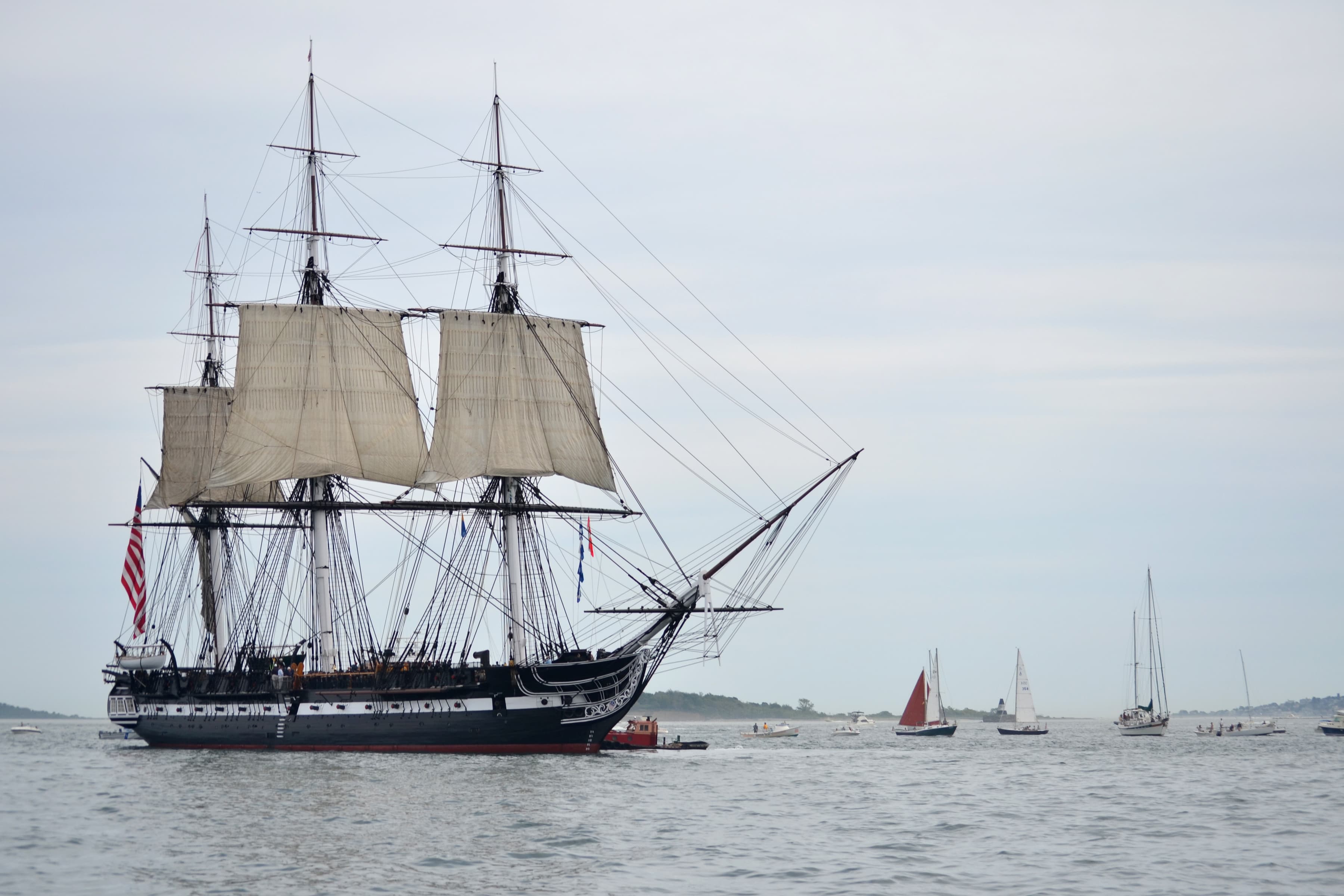USS Constitution under sail in Massachusetts Bay on August 19, 2012